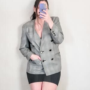 Worthington Vintage Double Breasted Plaid Blazer Size 10 Petite